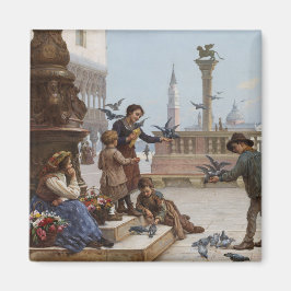 Barn som Matar pigeoner i Venedig (av Paoletti) Magnet