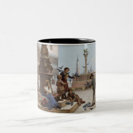 Barn som Matar pigeoner i Venedig (av Paoletti) Två-Tonad Mugg
