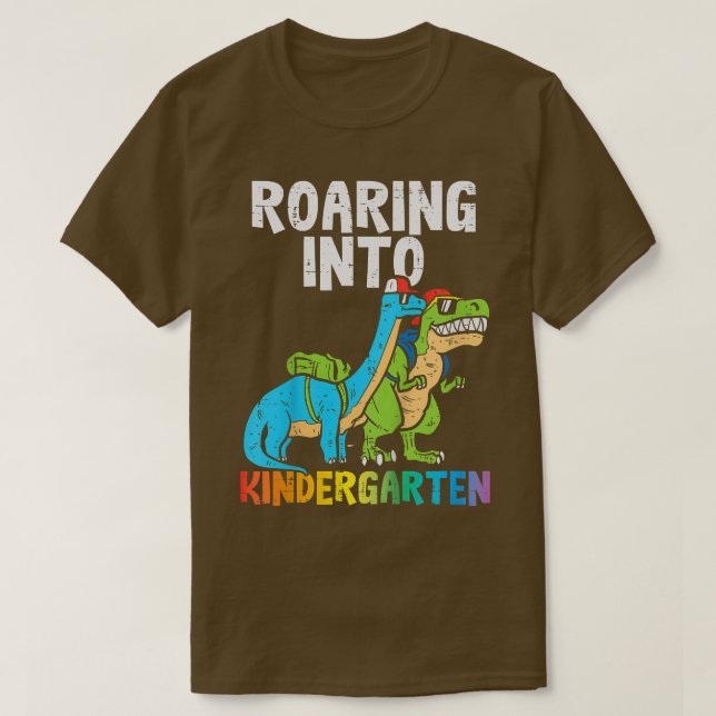 Barn som reser in i Kindergarten Dinosaurs Trex Fi T Shirt (Design framsida)