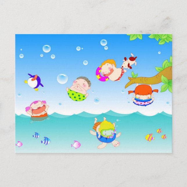 Barn som simmar vykort (Framsida)