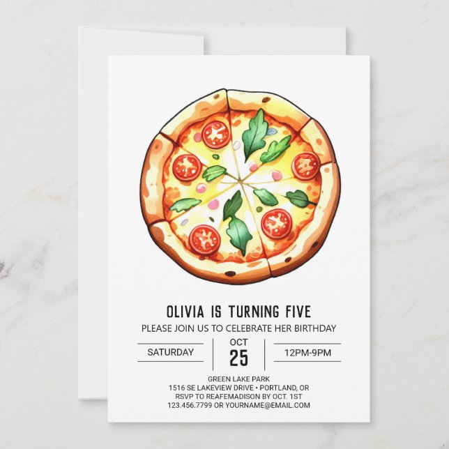 Barn som skrivs ut i Pizza Birthday Inbjudningar (Framsida)