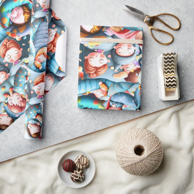 Barn som sover sömepoverslumber pajama party rolig presentpapper (Hantverk)
