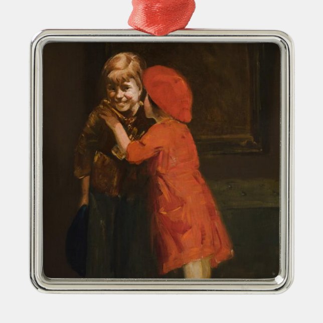 Barn som spelar i hörnet (Cute Kids) Julgransprydnad Metall (Framsidan)