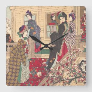 Barn som spelar i Snö under Plum Träd Fyrkantig Klocka