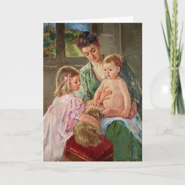 Barn som spelar med en Hund av Mary Cassatt Kort (Framsida)