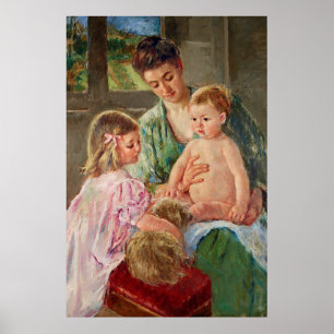 Barn som spelar med en Hund av Mary Cassatt Poster