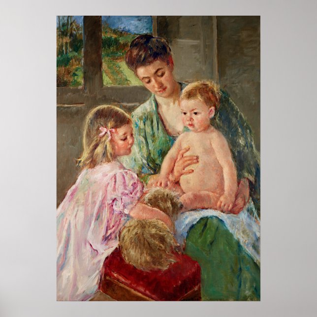 Barn som spelar med en Hund av Mary Cassatt Poster (Framsidan)