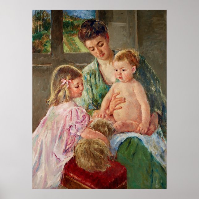 Barn som spelar med en Hund av Mary Cassatt Poster (Framsidan)