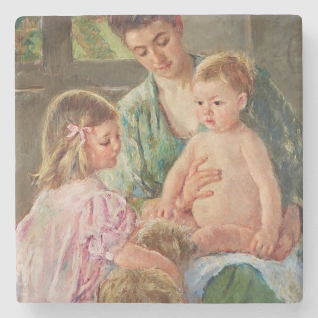 Barn som spelar med en Hund av Mary Cassatt Stenunderlägg (Framsidan)