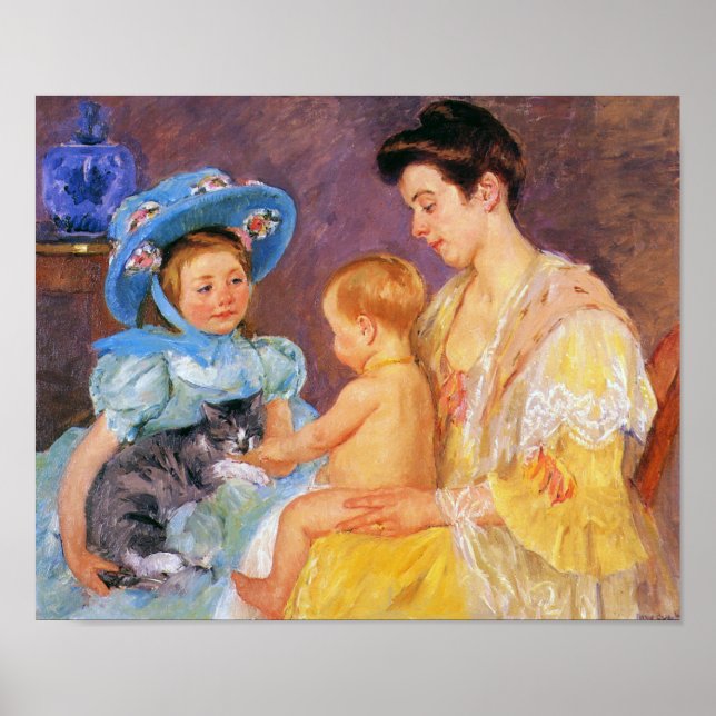 Barn som spelar med en katt, Mary Cassatt Poster (Framsidan)