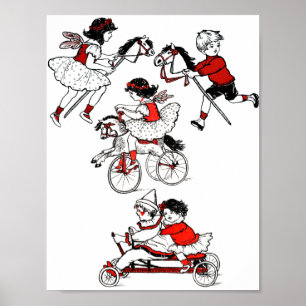 Barn som spelar med leksaker Vintage illustration Poster