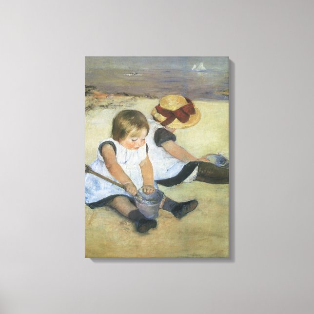 Barn som spelar på stranden av Mary Cassatt Canvastryck (Framsida)