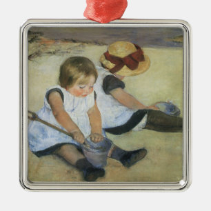 Barn som spelar på stranden av Mary Cassatt Julgransprydnad Metall