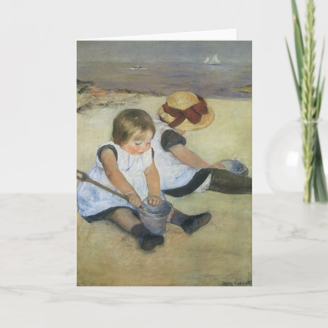 Barn som spelar på stranden av Mary Cassatt Kort (Framsida)