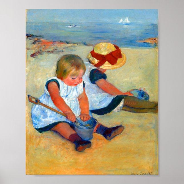 Barn som spelar på stranden av Mary Cassatt Poster (Framsidan)