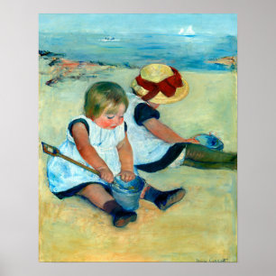 Barn som spelar på stranden av Mary Cassatt Poster