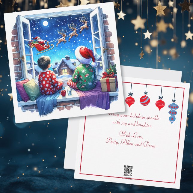 Barn som tittar på Tomte på julafton Julkort (Skapare uppladdad)