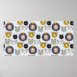 Barn, sömlös mönster med hand plockade lejon ti poster