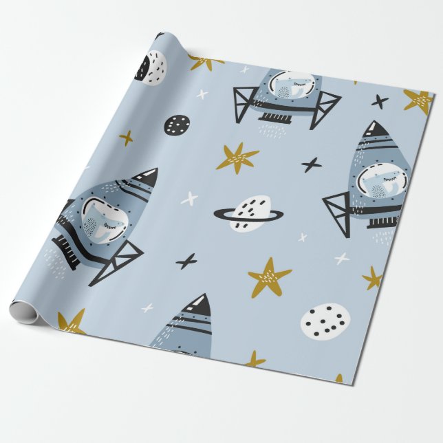 Barn, sömlös mönster med hand plockade space el presentpapper (Utrullad)
