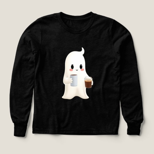 Barn Söt Kaffe Spöke Grafisk Långärmad T Shirt (Design framsida)