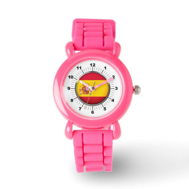 Barn Spanien Flagga Rosa Glitter Strap Watch Armbandsur (Framsida)
