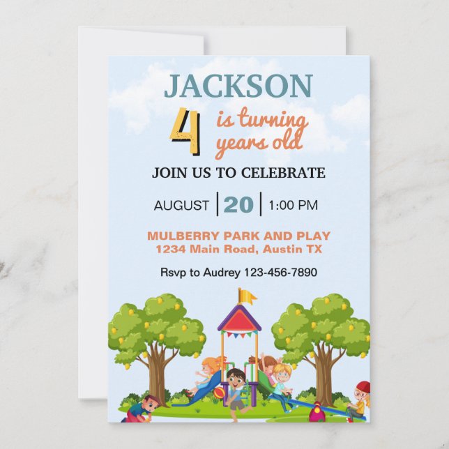 Barn spelar dag i parken, vilken Födelsedagsfest s Inbjudningar (Framsida)