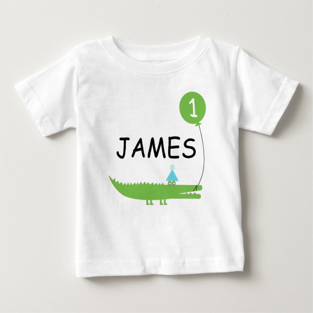Barn, spjällaligator och ballonger 1:a födelselinj t shirt (Framsida)