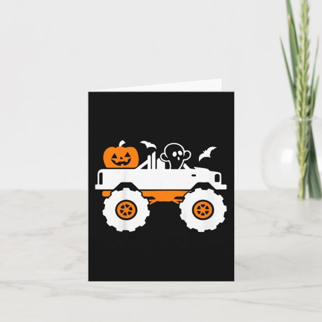 Barn Spökpumpa Ridande Monster Truck Latmask Hallo Kort (Framsida)