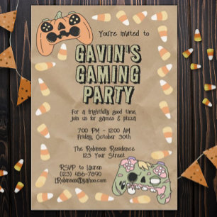 Barn Spooky Halloween Gamer-Födelsedagsfest Inbjudningar