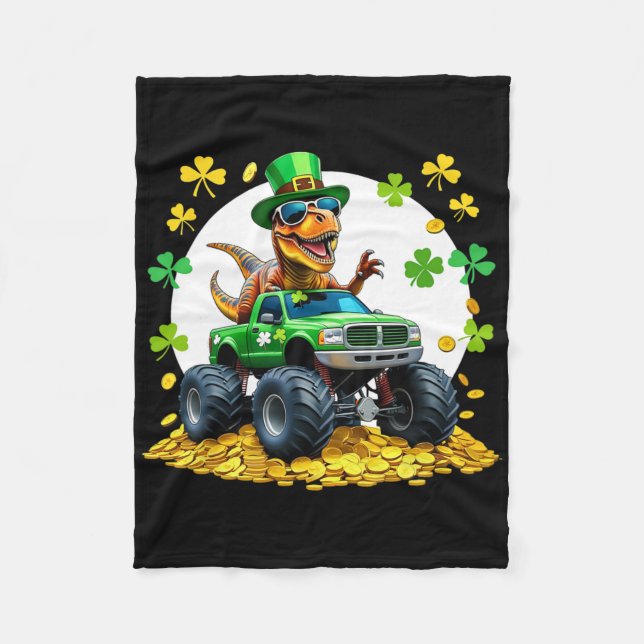 Barn St Patricks Day 2026 - Dinosaur Riding Monste Fleecefilt (Framsidan)