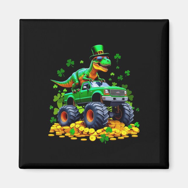 Barn St Patricks Day 2026 - Dinosaur Riding Monste Magnet (Framsidan)