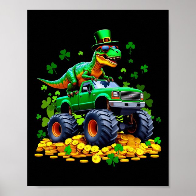 Barn St Patricks Day 2026 - Dinosaur Riding Monste Poster (Framsidan)