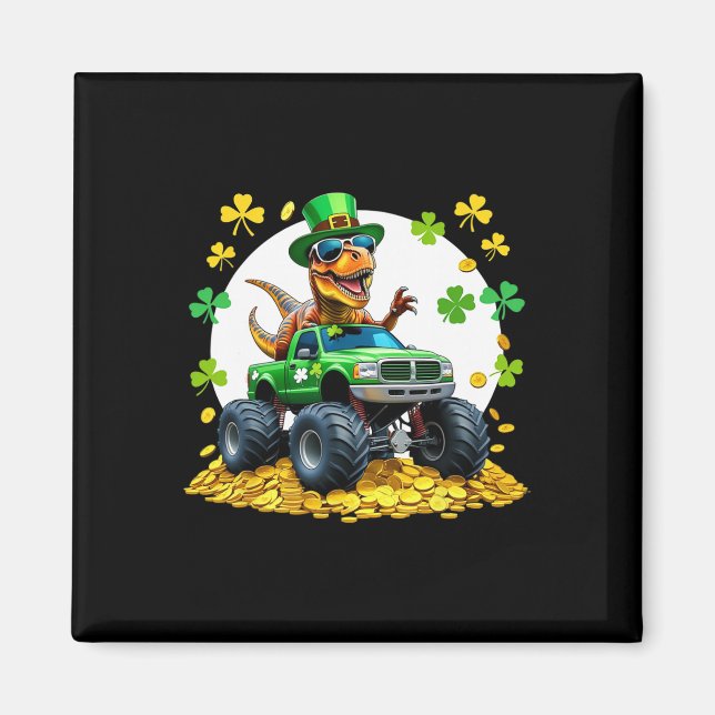 Barn St Patricks Day 2026 - Dinosaur som kör Monst Magnet (Framsidan)