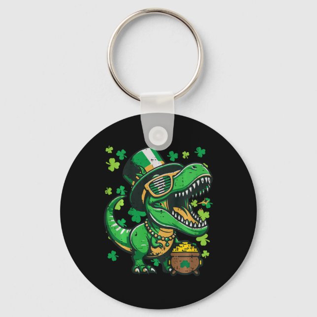 Barn St Patricks Day Dinosaur Saint Pattys Trex Bo Nyckelring (Framsida)