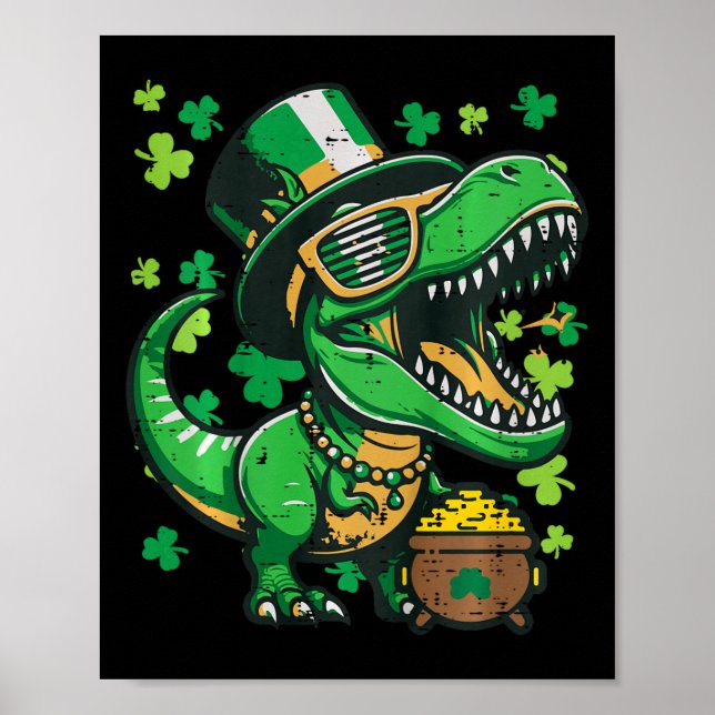 Barn St Patricks Day Dinosaur Saint Pattys Trex Bo Poster (Framsidan)