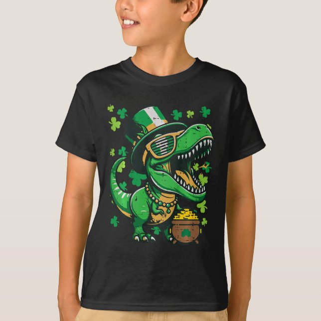 Barn St Patricks Day Dinosaur Saint Pattys Trex Bo T Shirt (Framsida)