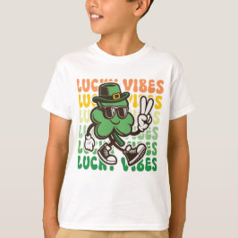 Barn St Patrick's Day Grön Nejlika Lucky Vibes T Shirt