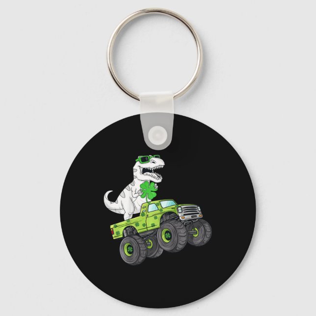 Barn St Patricks Day T Rex kör monstertruck Di Nyckelring (Framsida)