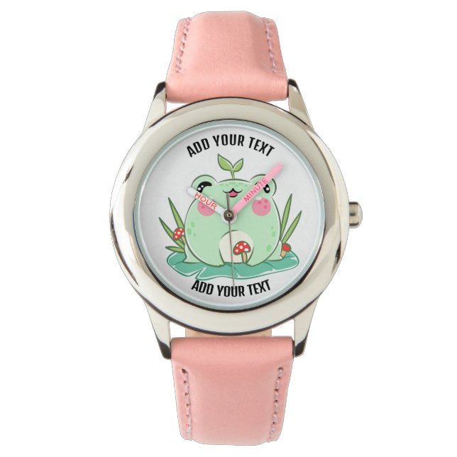 Barn Stainless Steel Red Leather Strap Watch Armbandsur (Framsida)