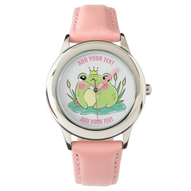 Barn Stainless Steel Red Leather Strap Watch Armbandsur (Framsida)