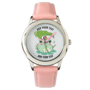 Barn Stainless Steel Red Leather Strap Watch Armbandsur