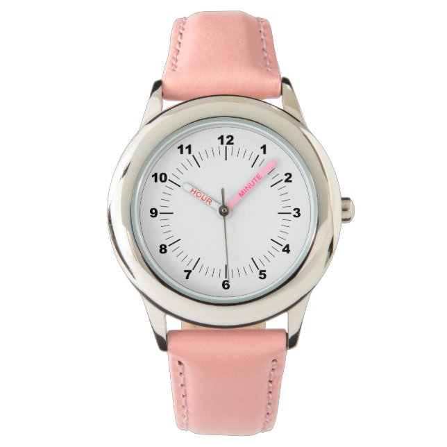 Barn Stainless Steel Rosa Leather Strap Watch Armbandsur (Framsida)