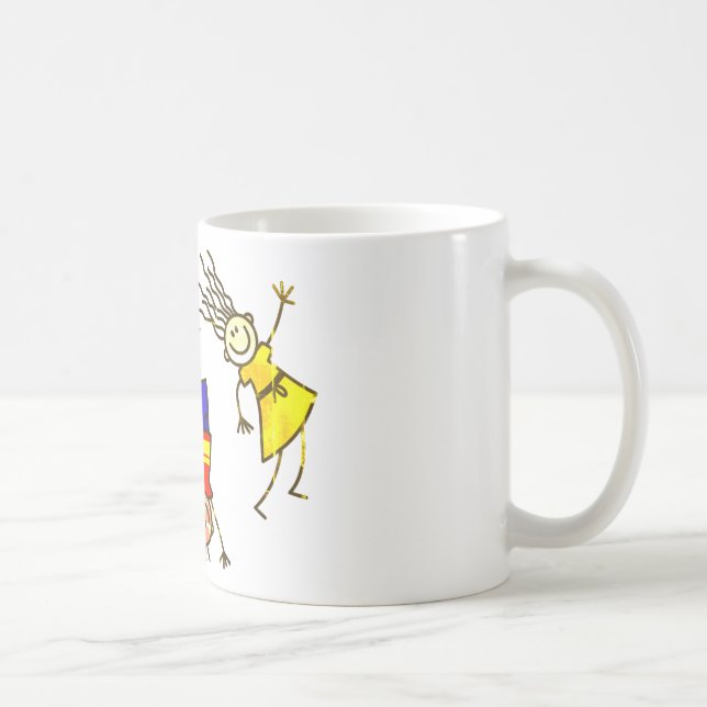 barn, stick figurer, lycklig kaffemugg (Höger)