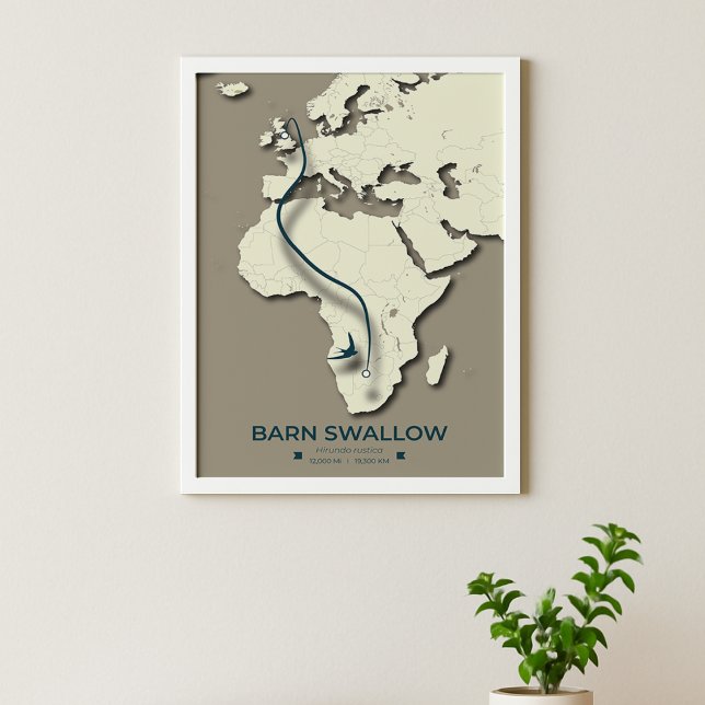 Barn Sväljer migrering Karta - minimal Vintage Poster (Skapare uppladdad)