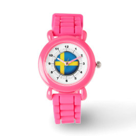 Barn Sverige Flagga Rosa Glitter Strap Watch Armbandsur