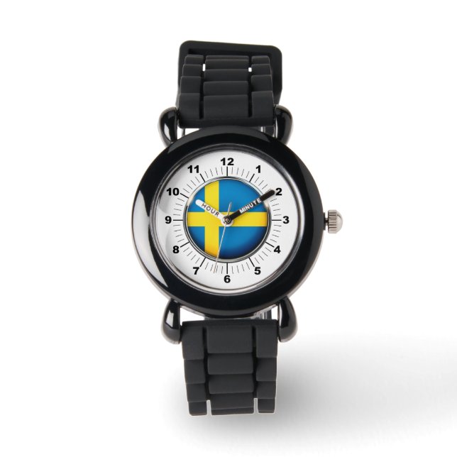 Barn Sverige Flagga Strap Watch Silver Glitter Armbandsur (Framsida)