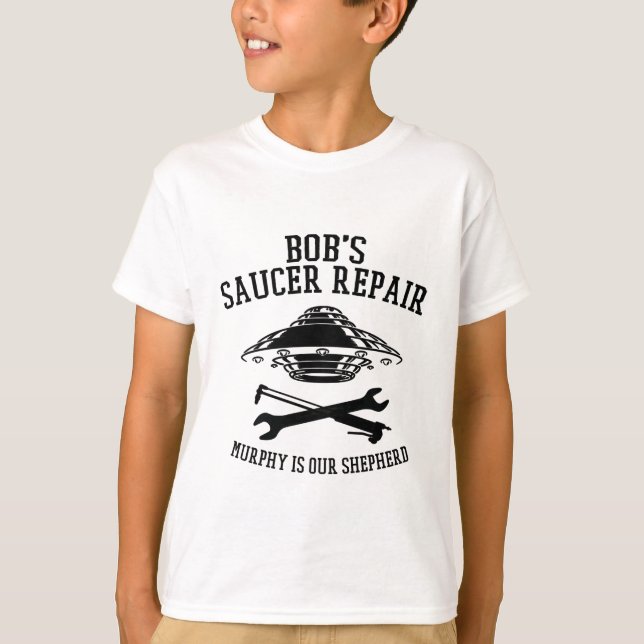 barn T-shirt Black Bob's Saucer Repair logotyp (Framsida)