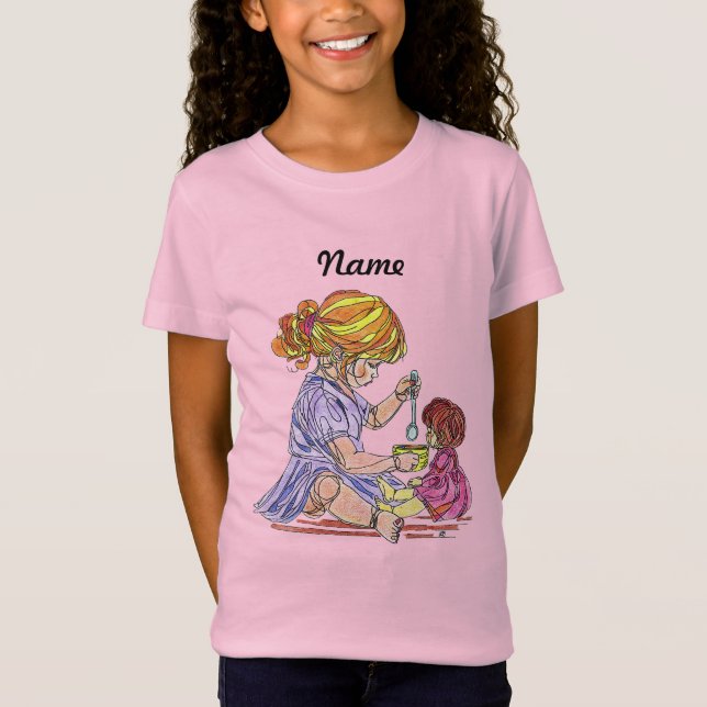 Barn T-Shirt Flicka och docka (Framsida)