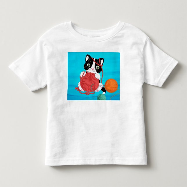 Barn t-shirt med kattlek med garn (Framsida)