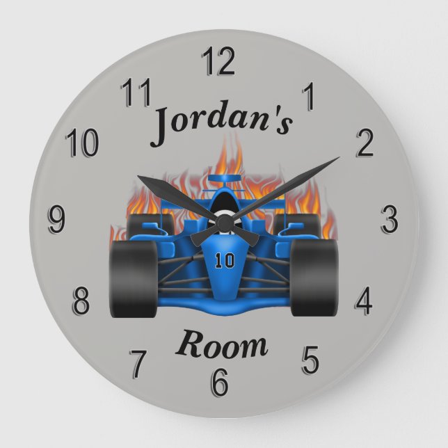 Barn tar tid på tävlingbilen flammar stor klocka (Framsida)